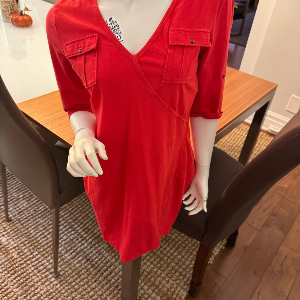 Red V-Neck Women's t shirt dress
